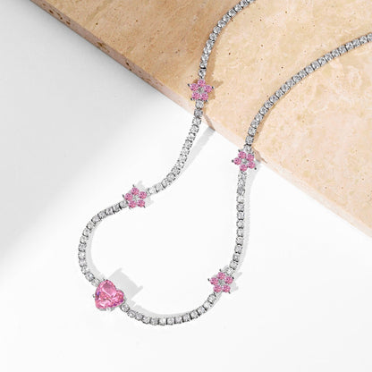 [Edler Schmuck]Schillernde rosa Herzblumen-Halskette