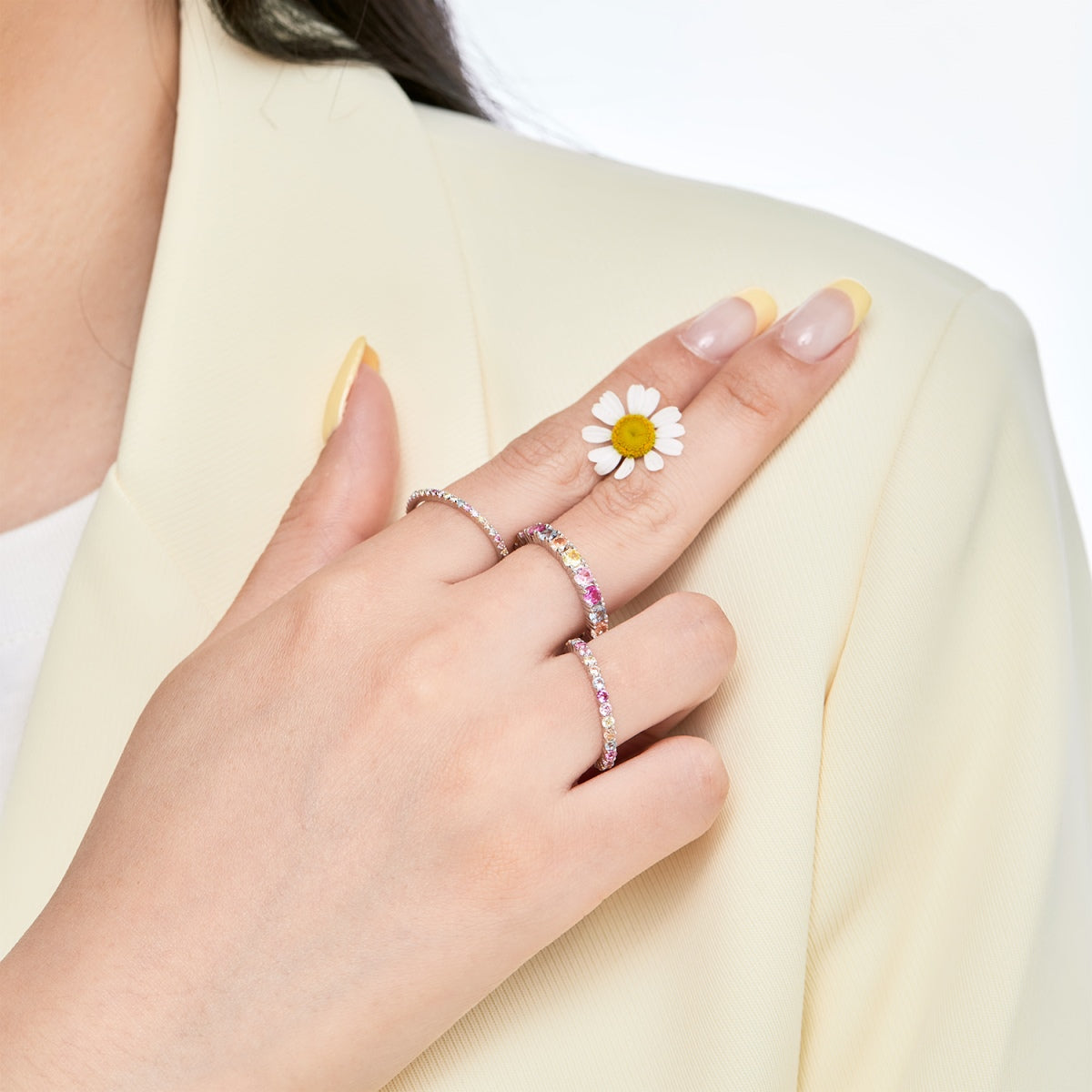 [Noble Jewelry]Dazzling Lustrous Round Cut Tennis Ring