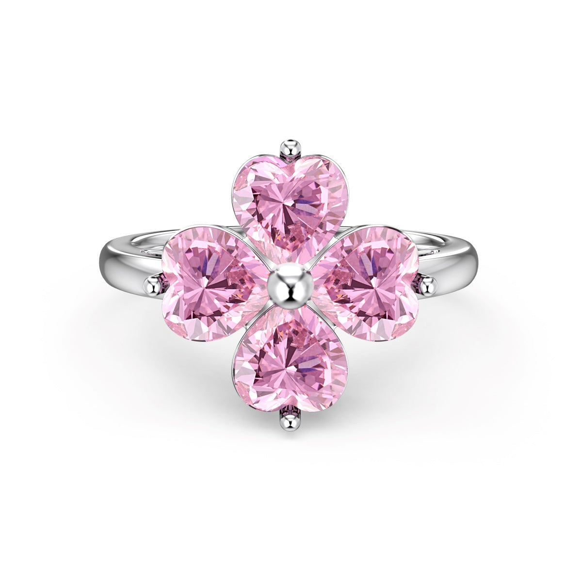 [Noble Jewelry]Heart-shaped Four-Leaf Clover Ball Ring