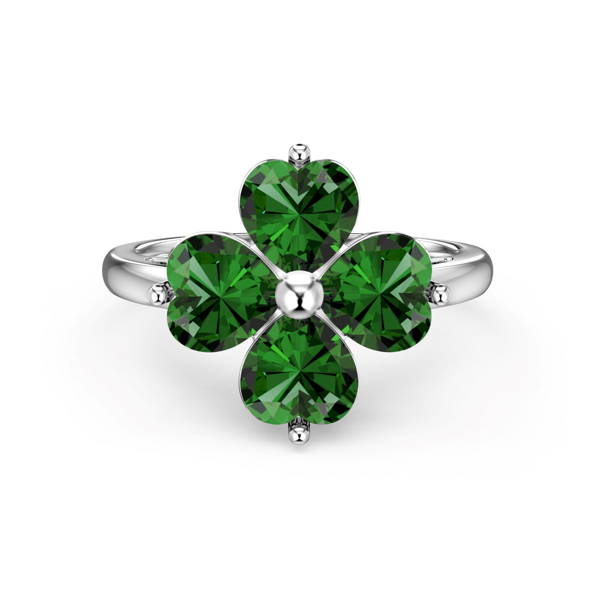 [Noble Jewelry]Heart-shaped Four-Leaf Clover Ball Ring