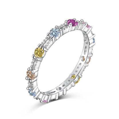 [Noble Jewelry]Sparkling Colorful Round Cut Tennis Ring