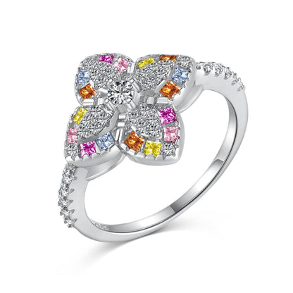 [Noble Jewelry]Luxurious Colorful Flower Shape Banquet Ring