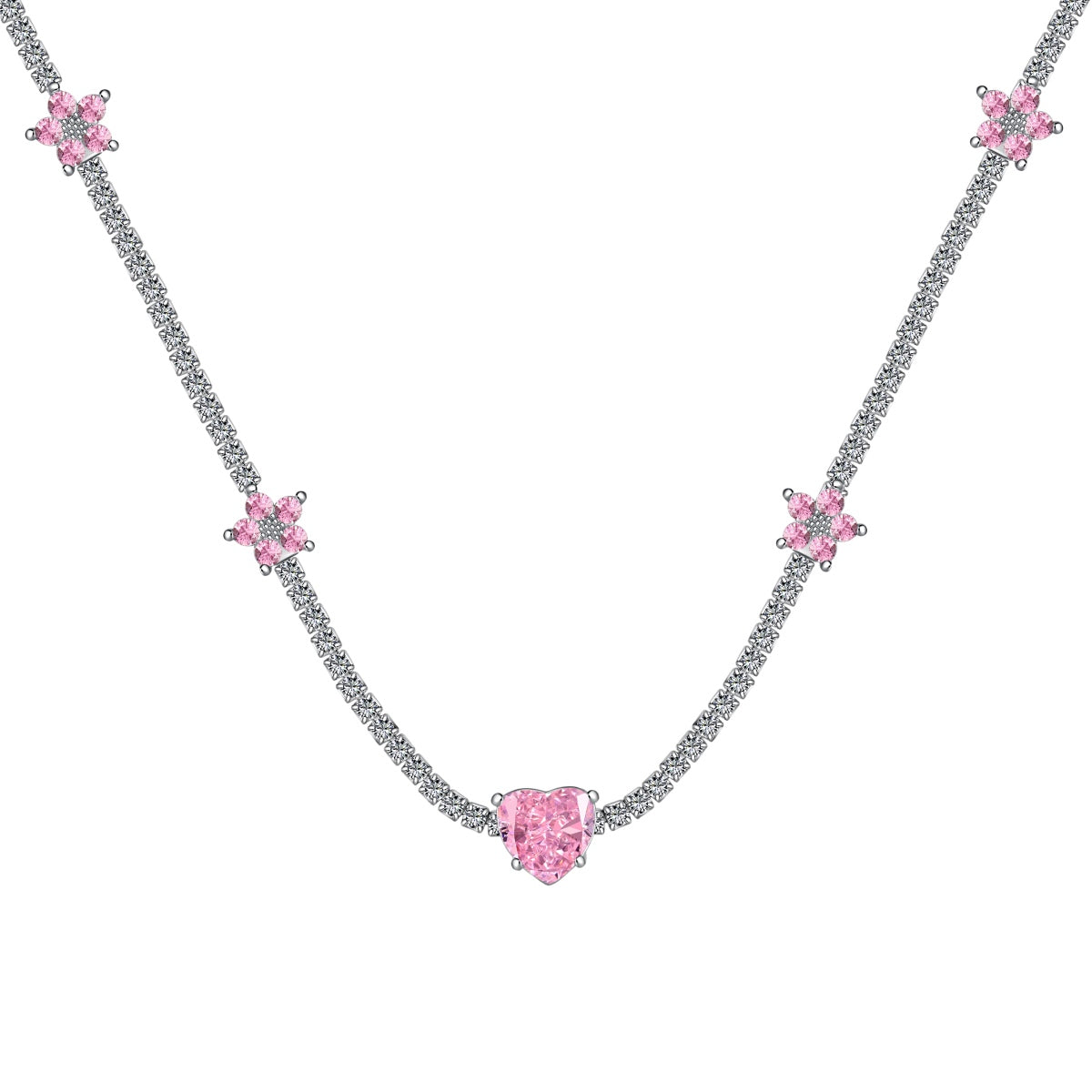 [Edler Schmuck]Schillernde rosa Herzblumen-Halskette