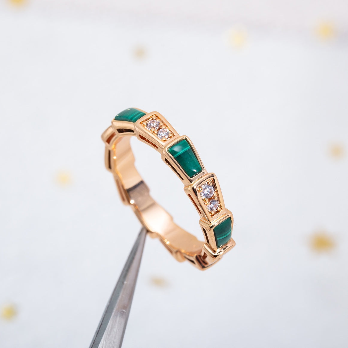 [Edler Schmuck]SERPENTI RING ROSA GOLD MALACHIT DIAMANT 3MM