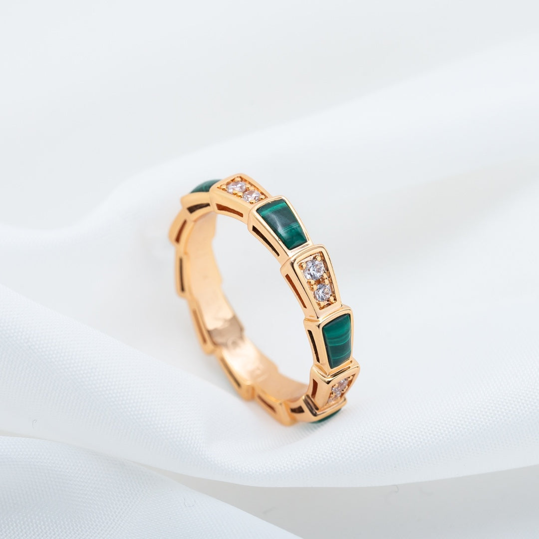 [Edler Schmuck]SERPENTI RING ROSA GOLD MALACHIT DIAMANT 3MM