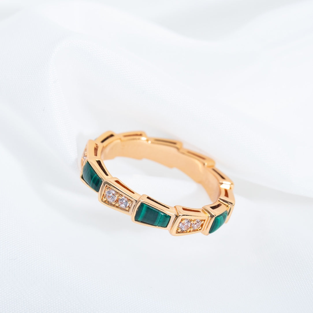 [Edler Schmuck]SERPENTI RING ROSA GOLD MALACHIT DIAMANT 3MM