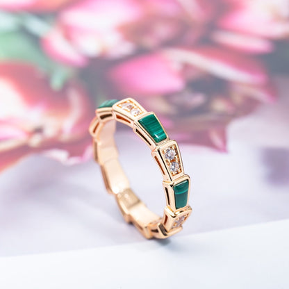 [Edler Schmuck]SERPENTI RING ROSA GOLD MALACHIT DIAMANT 3MM