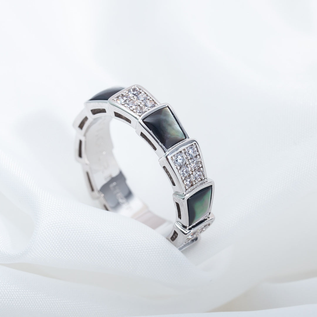 [Edler Schmuck] SERPENTI RING SILBER DIAMANT SCHWARZ MOP 4MM