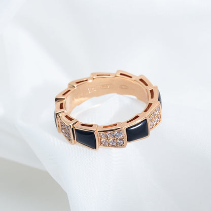 [Edler Schmuck] SERPENTI RING ROSA GOLD SCHWARZ MOP DIAMANT GEPAPERT 4MM