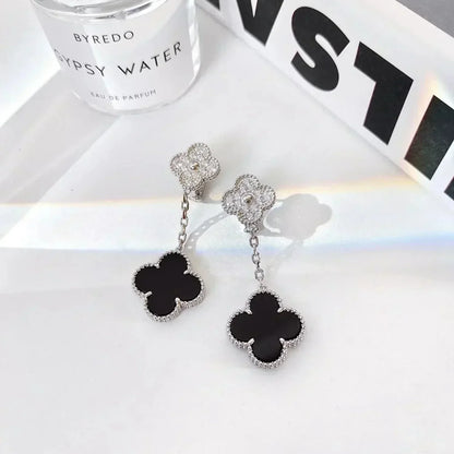 [Edler Schmuck]CLOVER 2 MOTIFS DIAMOND ONYX OHRRINGE SILBER