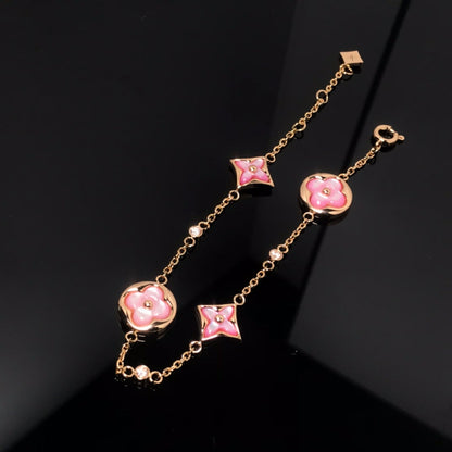 [Edler Schmuck] ARMBAND MIT STERN UND SONNE 4 MOTIV ROSA MOP ROSA GOLD 