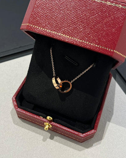 [Edler Schmuck] LIEBE HALSKETTE DOPPELRING ROSA GOLD 