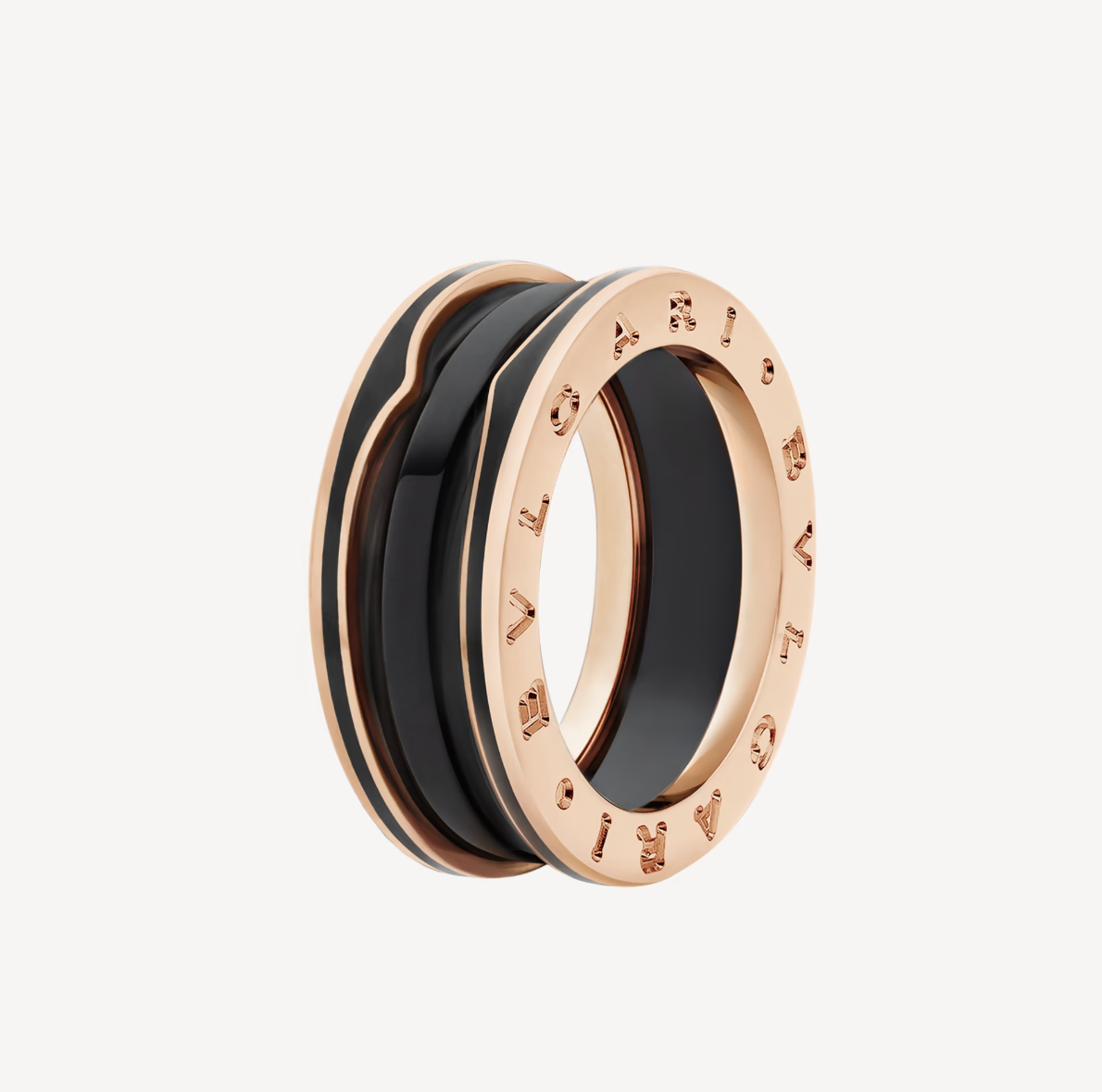 [Edler Schmuck]ZERO 1 ZWEI-BAND-RING MIT MATTSCHWARZER KERAMIK-ROSAGOLD