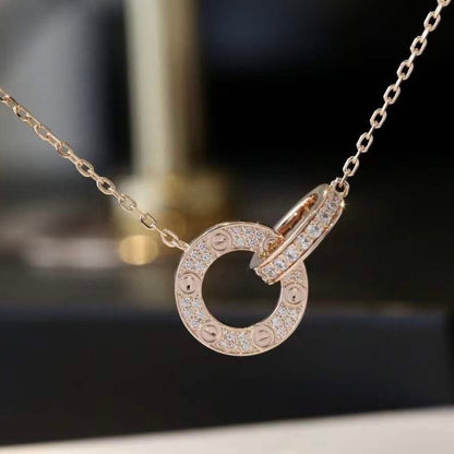 [Edler Schmuck] LOVE 7,6 MM HALSKETTE ROSÉGOLD UND SILBER VOLLER DIAMANT