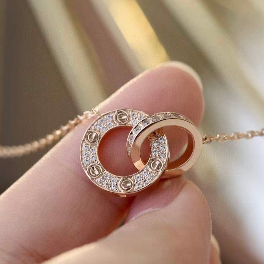 [Edler Schmuck] LOVE 7,6 MM HALSKETTE ROSÉGOLD UND SILBER VOLLER DIAMANT