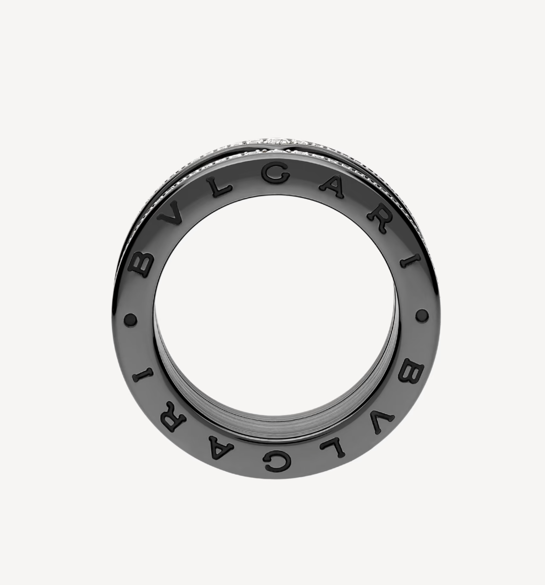 [Edler Schmuck] ZERO 1 ROCK VIERBAND SCHWARZE KERAMIK MIT SPIRALE UND DIAMANTEN