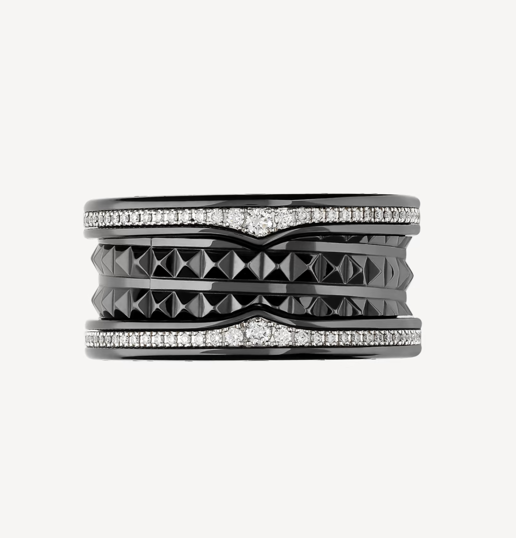 [Edler Schmuck] ZERO 1 ROCK VIERBAND SCHWARZE KERAMIK MIT SPIRALE UND DIAMANTEN