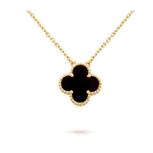 [Edler Schmuck] CLOVER 15MM SCHWARZER ONYX EINZELNE BLUMENHALSKETTE