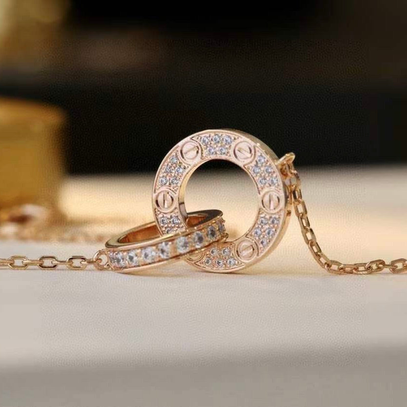 [Edler Schmuck] LOVE 7,6 MM HALSKETTE ROSÉGOLD UND SILBER VOLLER DIAMANT