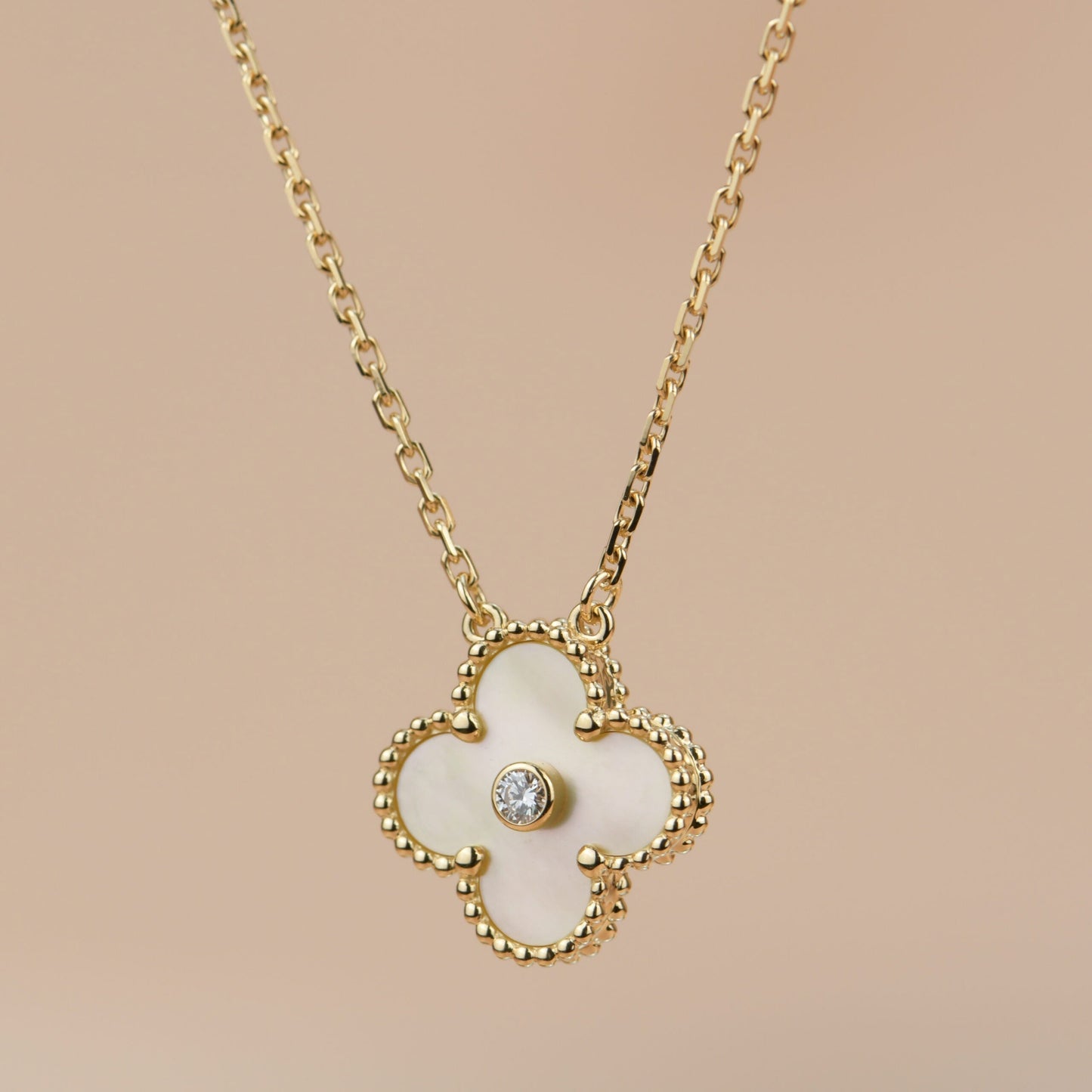 [Noble Jewelry]CLOVER 15MM DIAMOND GOLD MOTHER OF PEARL NECKLACE