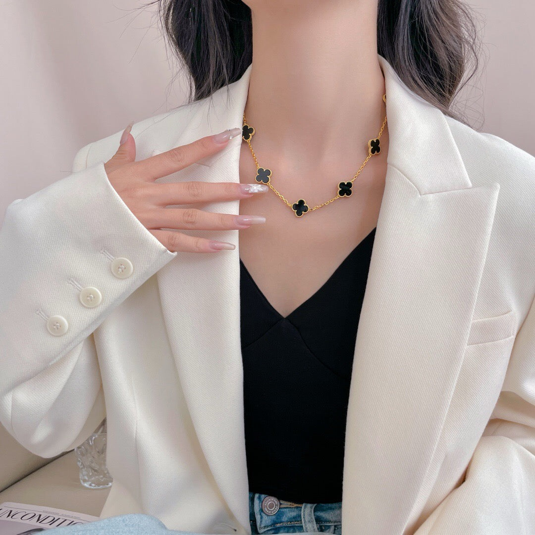 [Noble Jewelry]CLOVER 10 MOTIFS ONYX NECKLACE