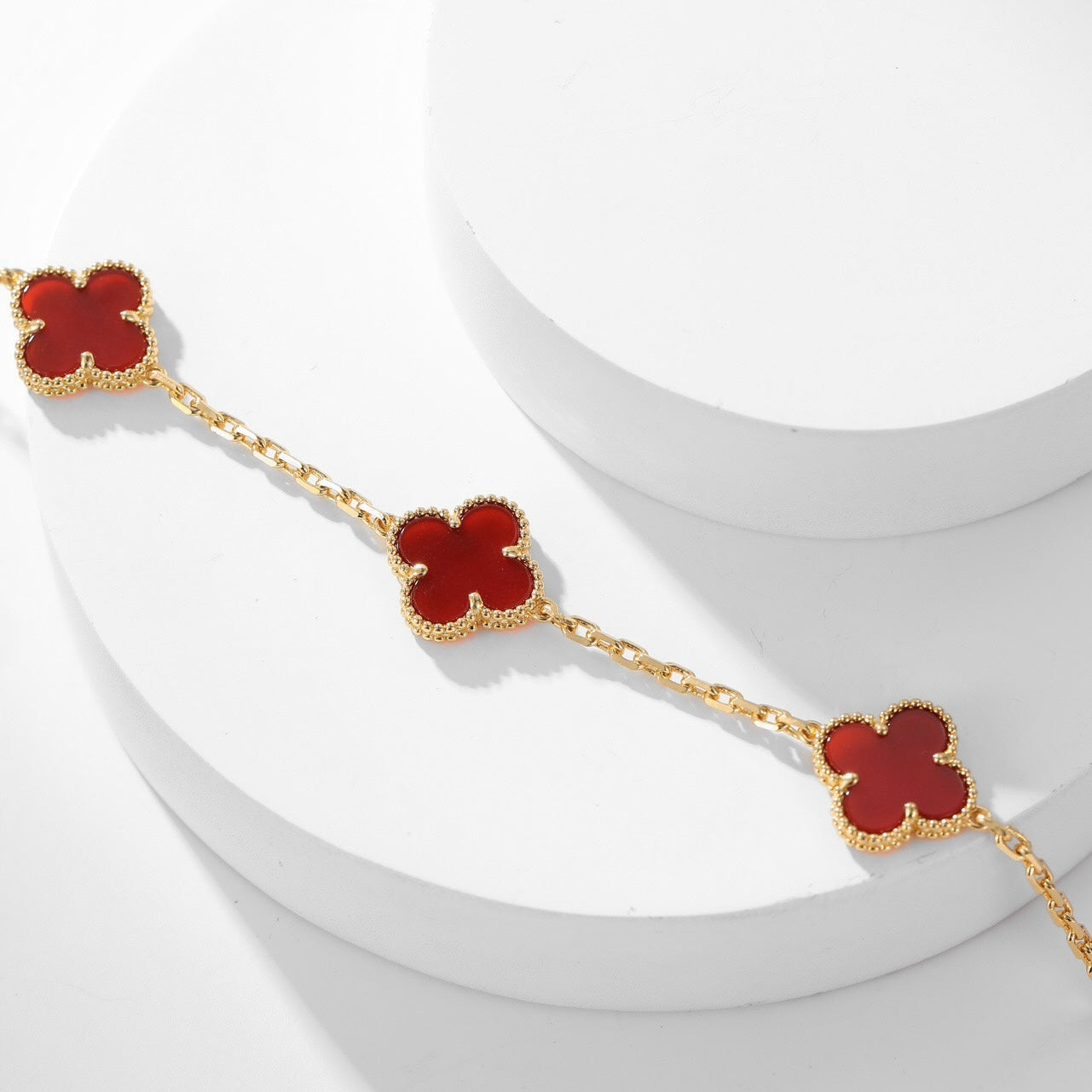 [Noble Jewelry]CLOVER 10 MOTIFS CARNELIAN NECKLACE