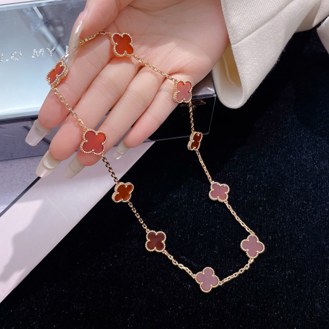 [Noble Jewelry]CLOVER 10 MOTIFS CARNELIAN NECKLACE