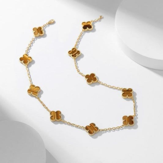 [Noble Jewelry]CLOVER 10 MOTIFS TIGER EYE NECKLACE