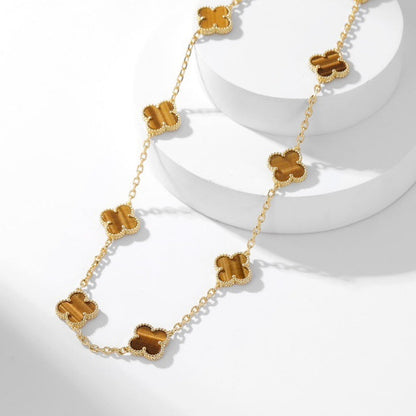 [Noble Jewelry]CLOVER 10 MOTIFS TIGER EYE NECKLACE