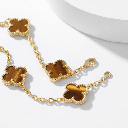 [Noble Jewelry]CLOVER 10 MOTIFS TIGER EYE NECKLACE