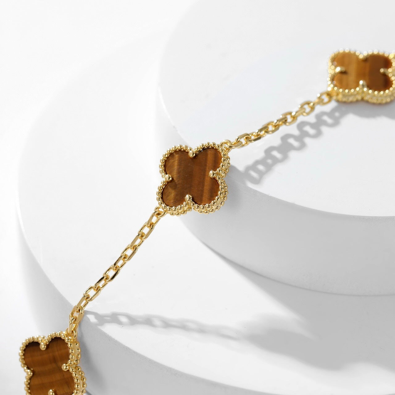 [Noble Jewelry]CLOVER 10 MOTIFS TIGER EYE NECKLACE