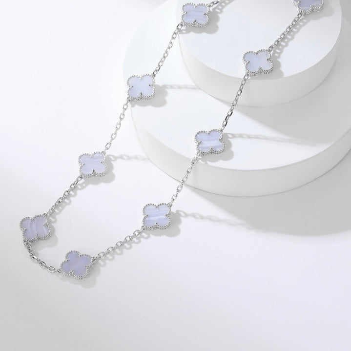 [Noble Jewelry]CLOVER 10 MOTIFS PURPLE CHALCEDONY NECKLACE