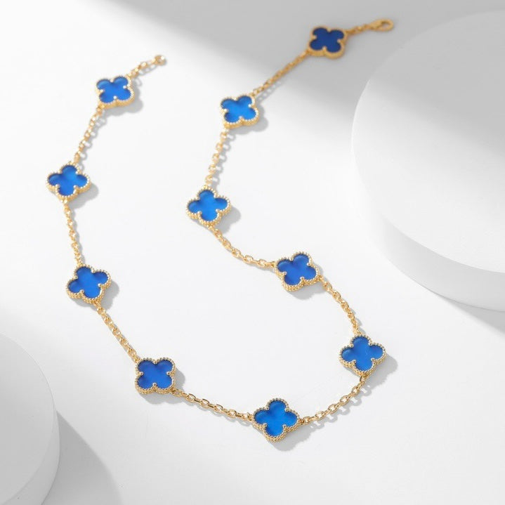 [Noble Jewelry]CLOVER 10 MOTIFS BLUE AGATE NECKLACE