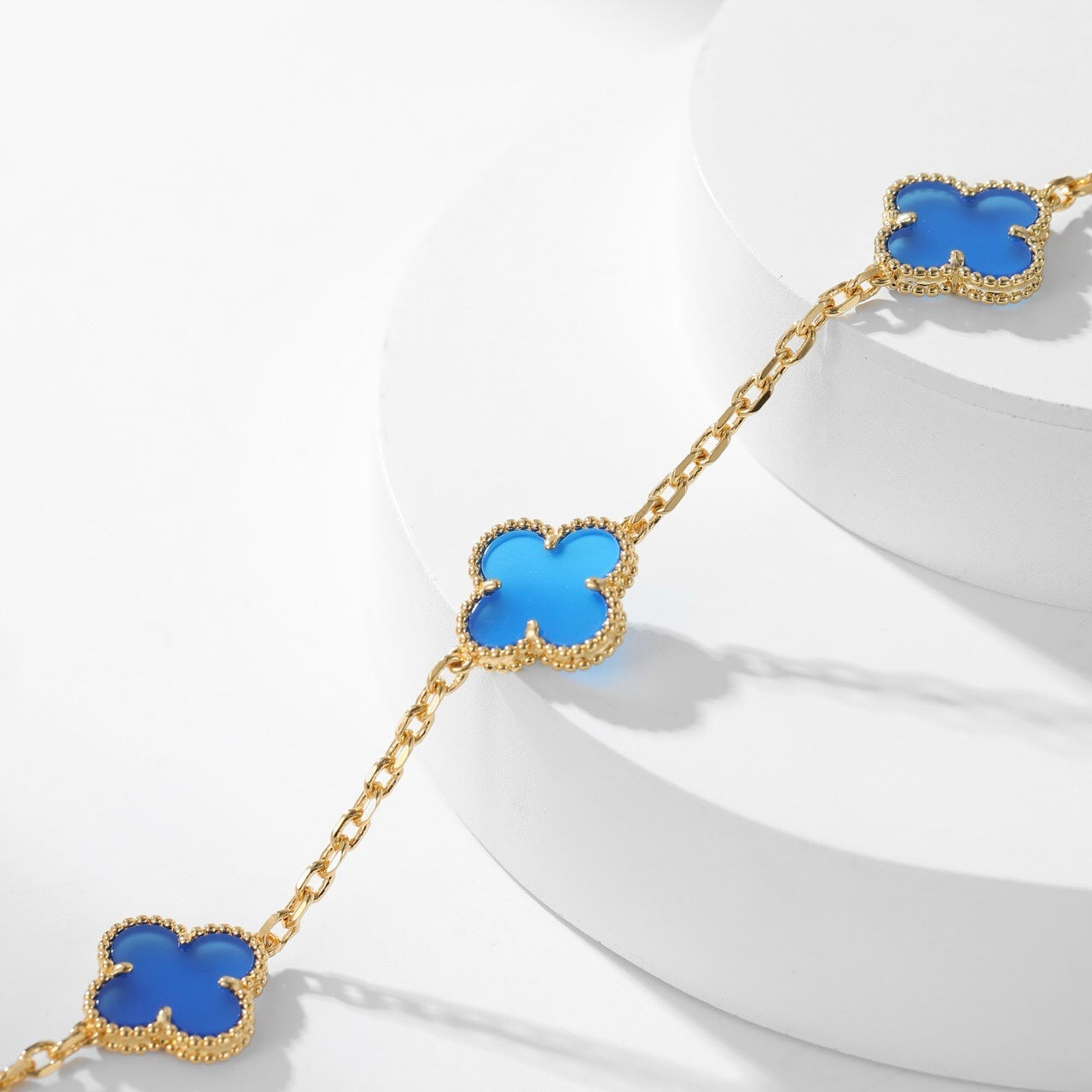 [Noble Jewelry]CLOVER 10 MOTIFS BLUE AGATE NECKLACE