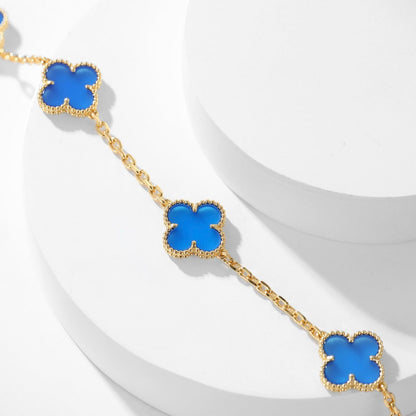 [Noble Jewelry]CLOVER 10 MOTIFS BLUE AGATE NECKLACE