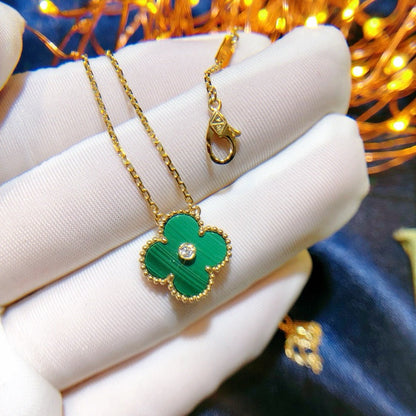 [Noble Jewelry]CLOVER 15MM DIAMOND TURQUOISE NECKLACE