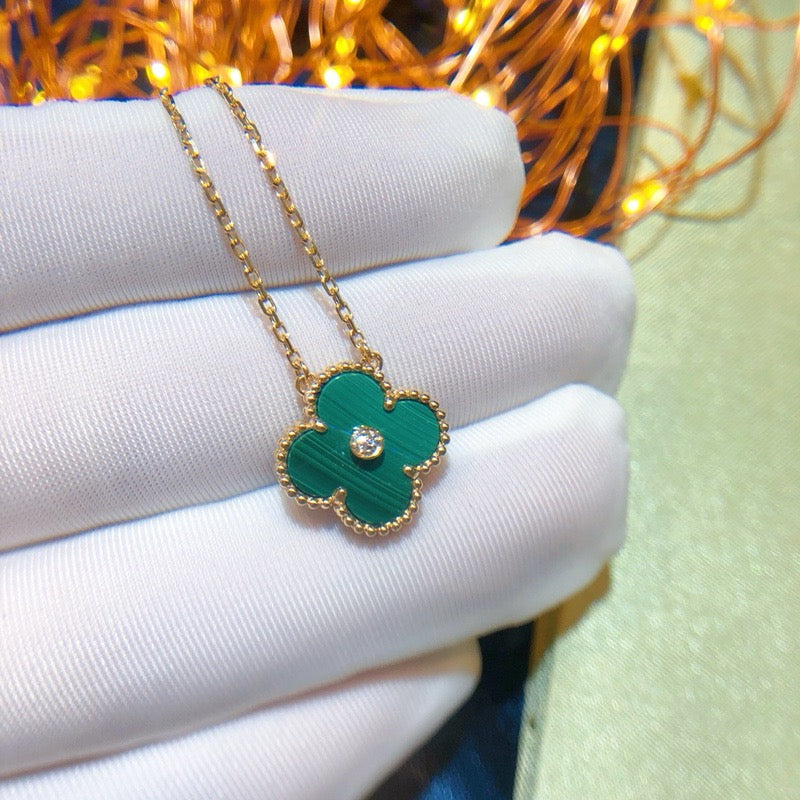 [Noble Jewelry]CLOVER 15MM DIAMOND TURQUOISE NECKLACE