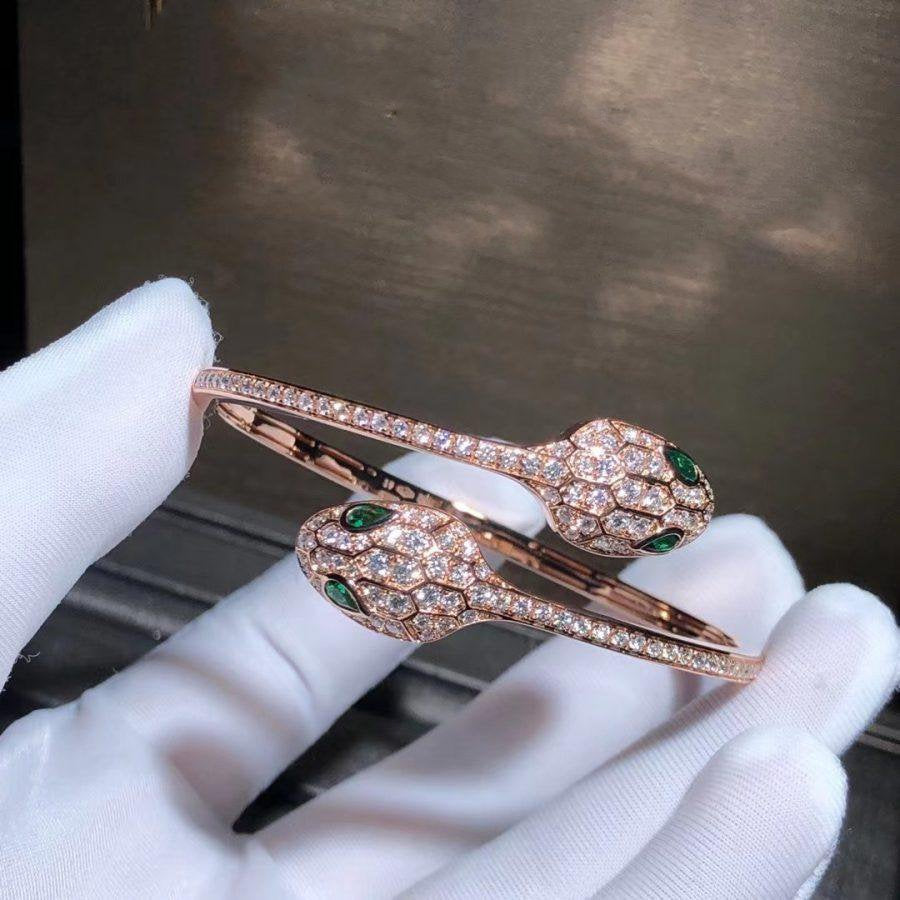 [Noble Jewelry]SERPENTI BRACELET PINK GOLD MALACHITE DIAMOND DOUBLE SNAKE