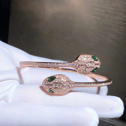 [Noble Jewelry]SERPENTI BRACELET PINK GOLD MALACHITE DIAMOND DOUBLE SNAKE