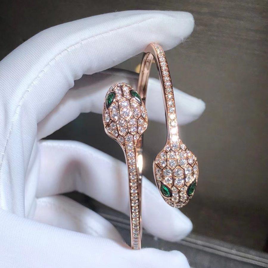 [Noble Jewelry]SERPENTI BRACELET PINK GOLD MALACHITE DIAMOND DOUBLE SNAKE