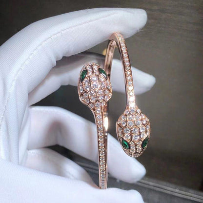 [Noble Jewelry]SERPENTI BRACELET PINK GOLD MALACHITE DIAMOND DOUBLE SNAKE