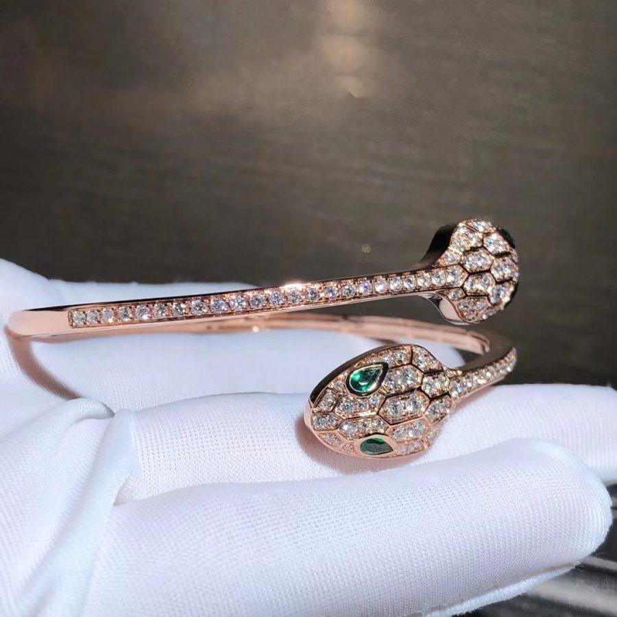 [Noble Jewelry]SERPENTI BRACELET PINK GOLD MALACHITE DIAMOND DOUBLE SNAKE