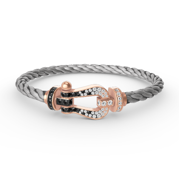 [Edler Schmuck]FORCE GROSSES HUFEISENARMBAND MIT SCHWARZEN WEISSEN DIAMANTEN UND ROSÉGOLD