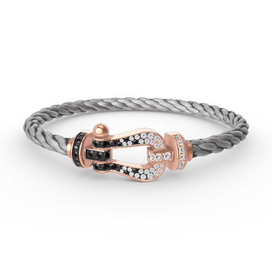 [Edler Schmuck]FORCE GROSSES HUFEISENARMBAND MIT SCHWARZEN WEISSEN DIAMANTEN UND ROSÉGOLD