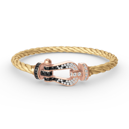 [Edler Schmuck]FORCE GROSSES HUFEISENARMBAND MIT SCHWARZEN WEISSEN DIAMANTEN UND ROSÉGOLD