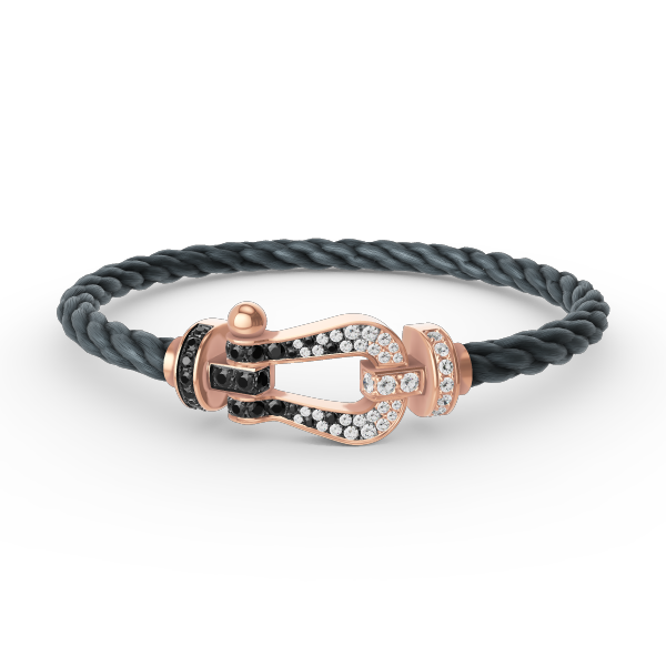 [Edler Schmuck]FORCE GROSSES HUFEISENARMBAND MIT SCHWARZEN WEISSEN DIAMANTEN UND ROSÉGOLD