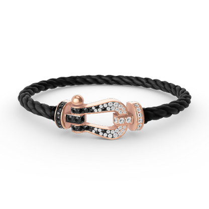 [Edler Schmuck]FORCE GROSSES HUFEISENARMBAND MIT SCHWARZEN WEISSEN DIAMANTEN UND ROSÉGOLD