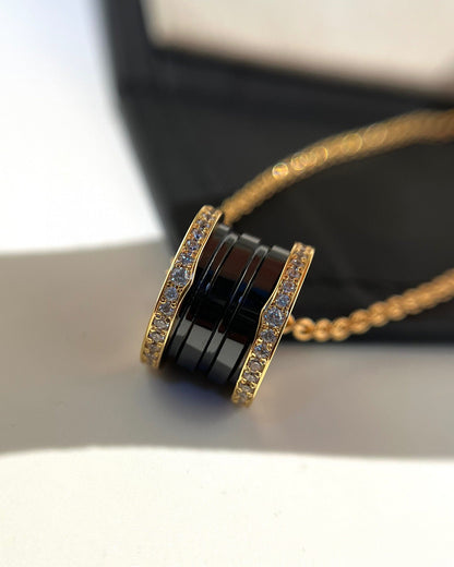 [Edler Schmuck]ZERO 1 SCHWARZE KERAMIK DIAMANT ROSGOLD HALSKETTE